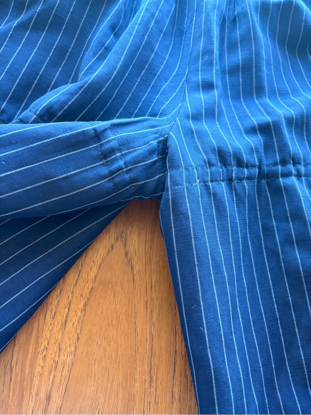 Jean Paul Gaultier Navy Pinstripe Gathered Drawstring Shorts - Picture 8 of 14